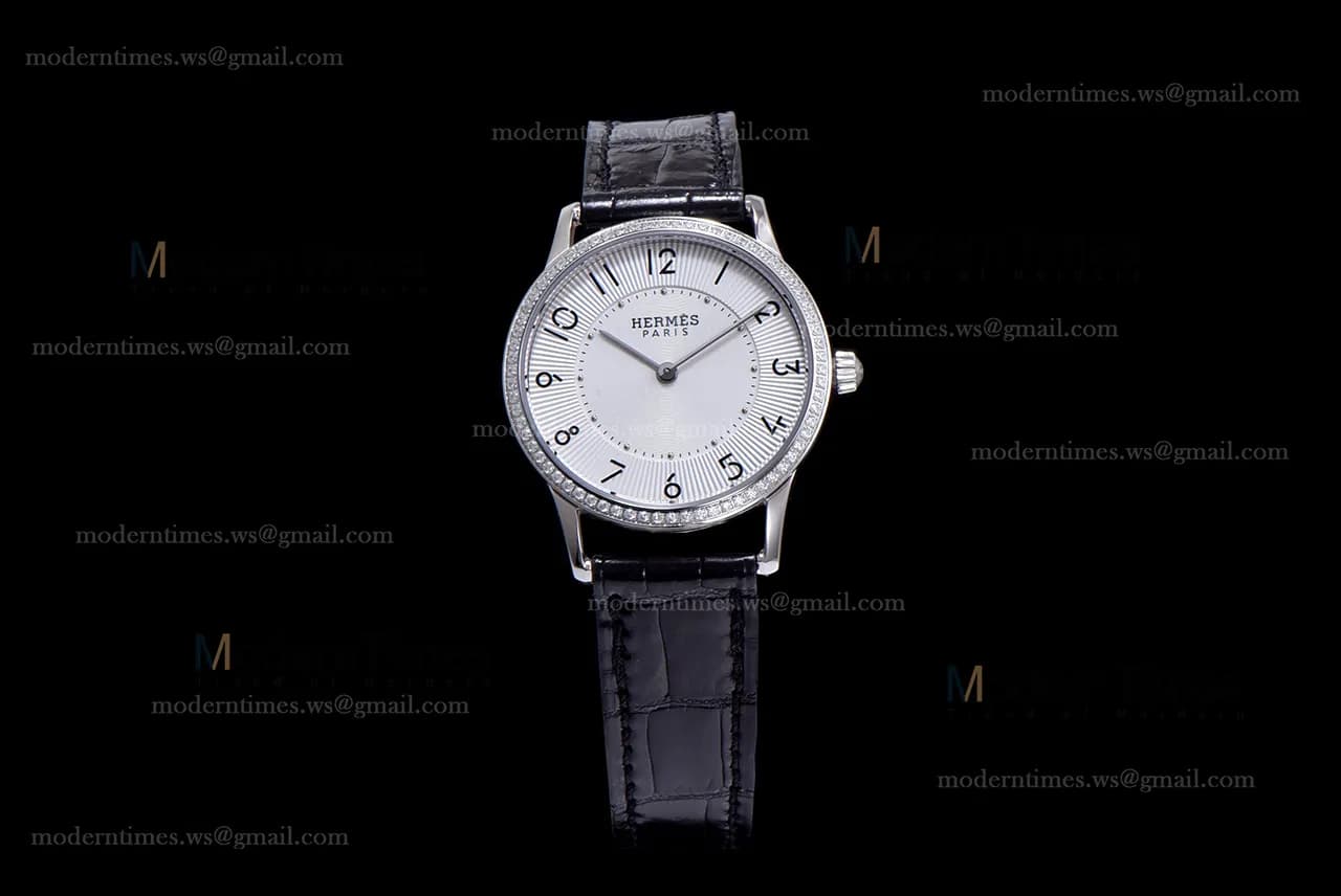 Hermes Slim D Series SS/LE BVF Wht/Blk Diams Quartz