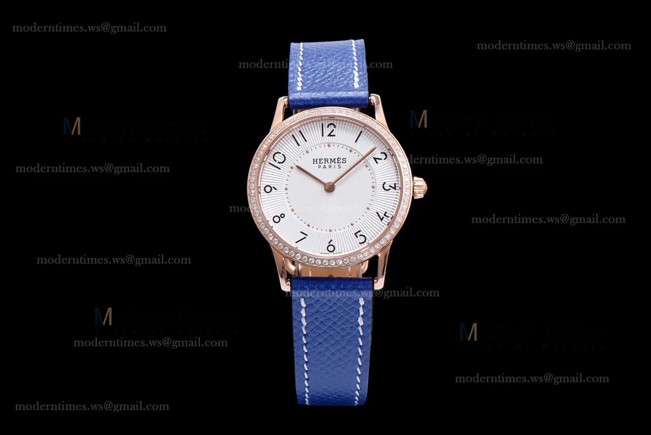 Hermes Slim D Series RG/LE BVF Wht/Blu Diams Quartz