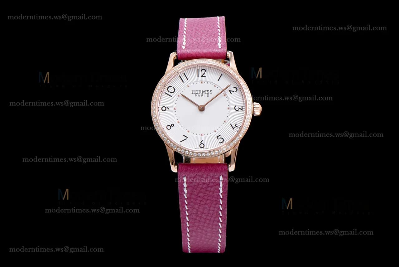 Hermes Slim D Series RG/LE BVF Wht/Red Diams Quartz