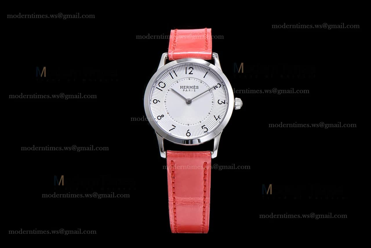 Hermes Slim D Series SS/LE BVF Wht/Red Quartz