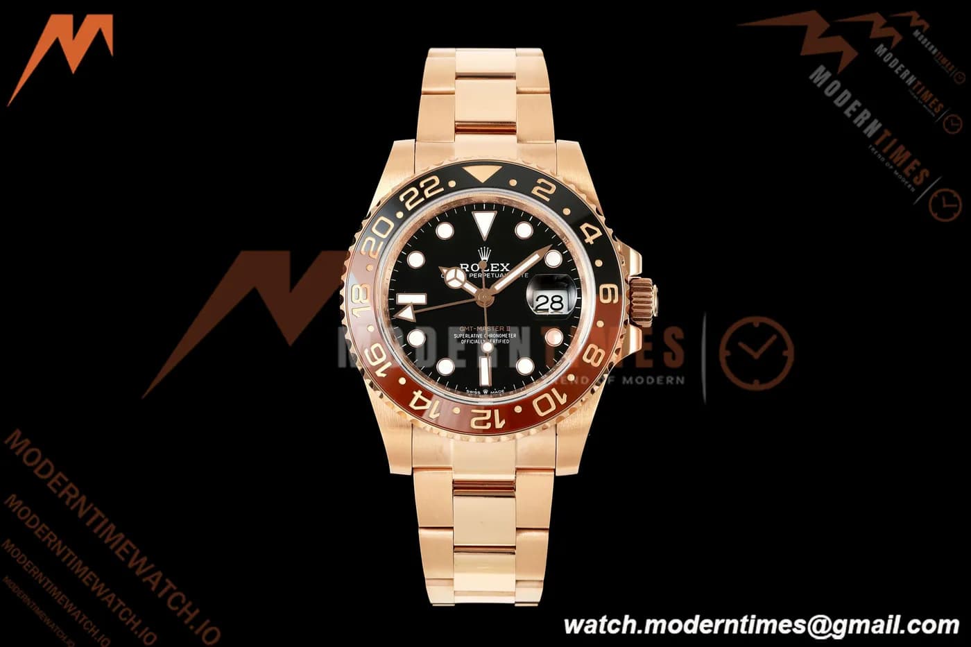 Rolex - GMT II 126715CHNR Rootbeer 40mm 904L Oys RG/RG Black QF JH3285 Free Sprung