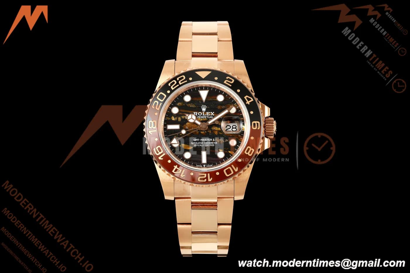 Rolex - GMT II 126715CHNR 40mm 904L Oys RG/RG Tiger Iron QF JH3285 Free Sprung