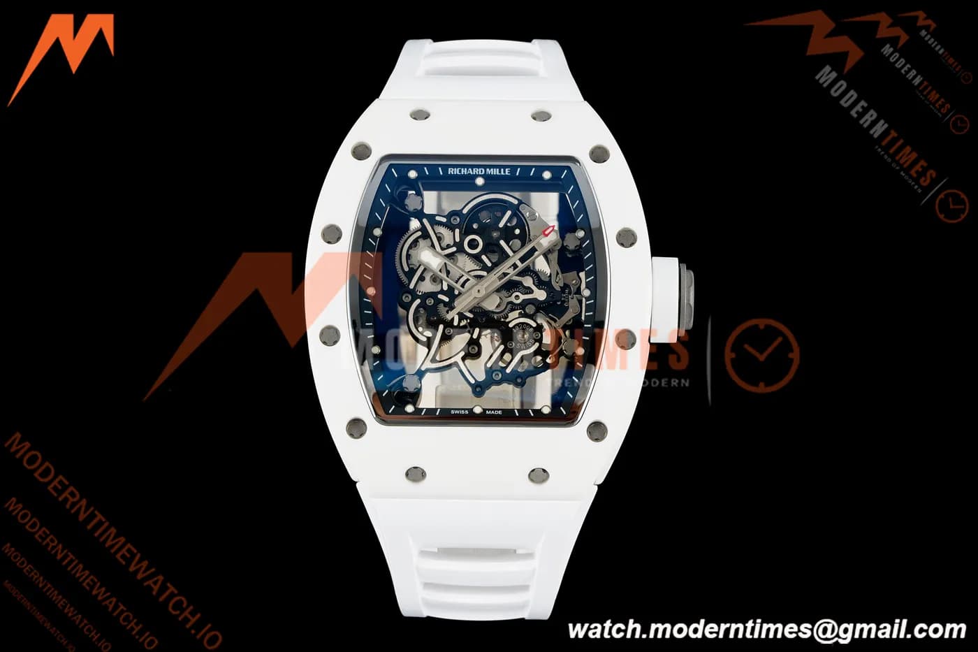 Richard Mille - RM055 Bubba Watson White CER/RU Blk/Blk Rehaut Skeleton Brushed Ribs RF RMUL2