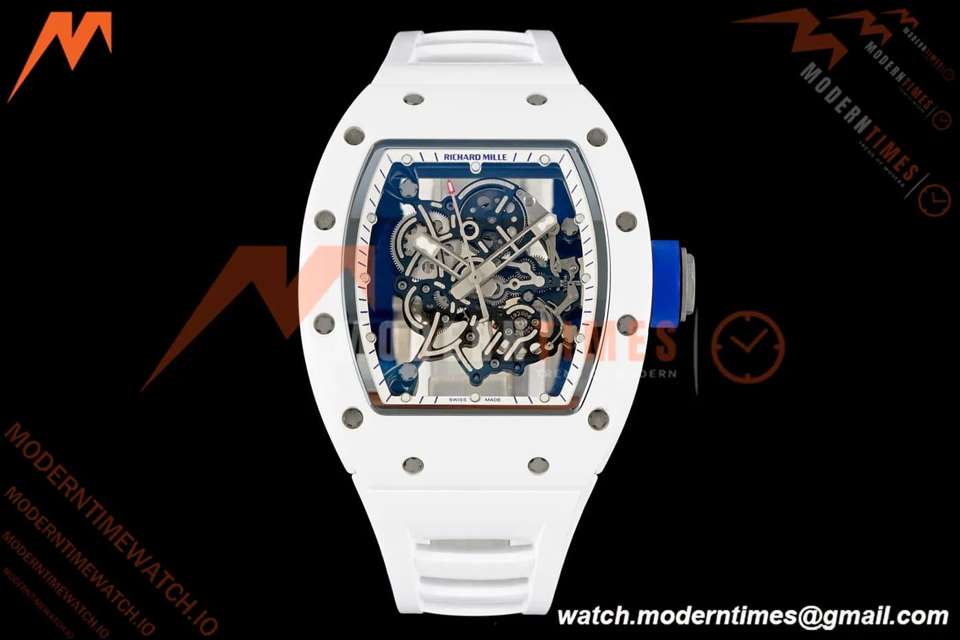 Richard Mille - RM055 Bubba Watson White CER/RU Blk/Wht Rehaut Skeleton Brushed Ribs RF RMUL2