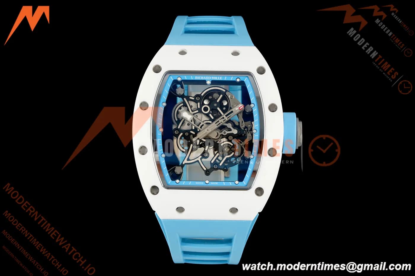 Richard Mille - RM055 Bubba Watson White CER/RU Blk/Blu Rehaut Skeleton Brushed Ribs RF RMUL2