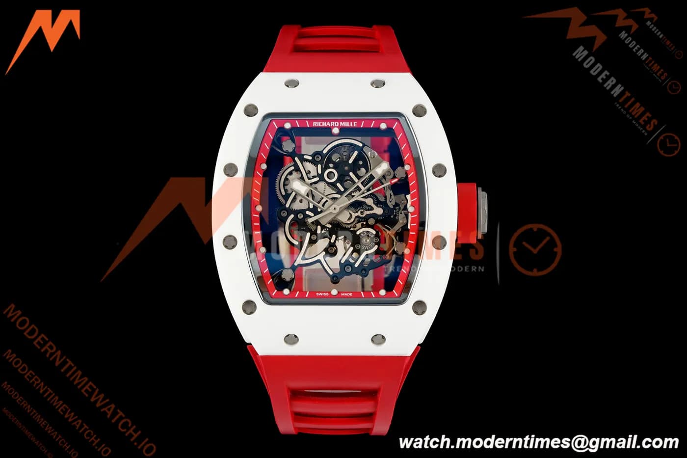 Richard Mille - RM055 Bubba Watson White CER/RU Blk/Red Rehaut Skeleton Brushed Ribs RF RMUL2