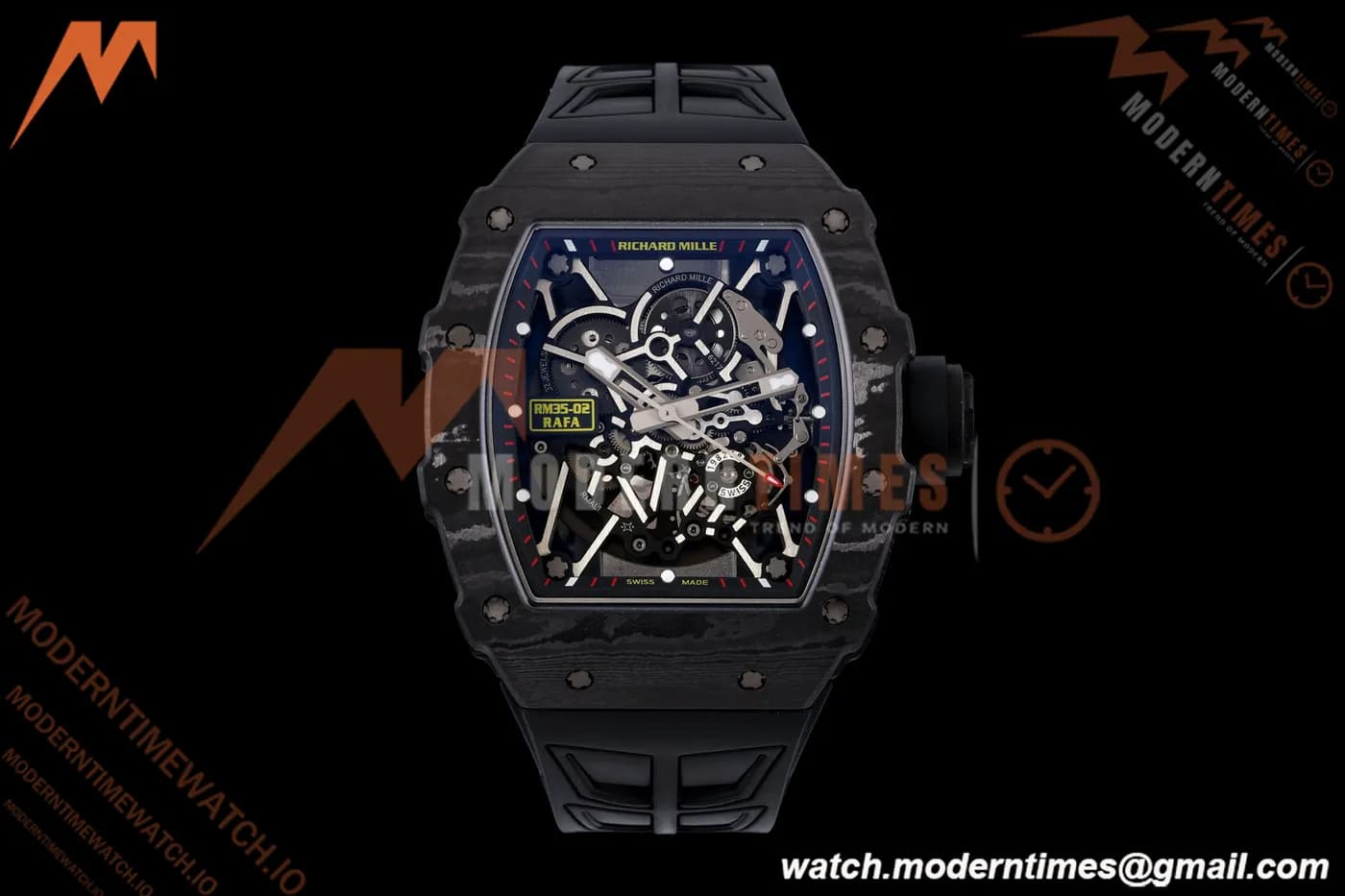 Richard Mille - RM35-02 Rafael Nadal Black NTPT/RU Blk/Blk/Blk Rehaut Skeleton UMI RMAL1 Free Sprung
