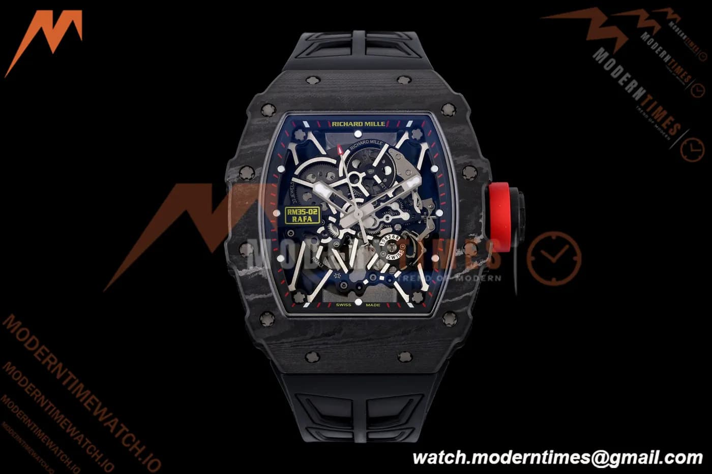 Richard Mille - RM35-02 Rafael Nadal Black NTPT/RU Blk/Blk/Red Rehaut Skeleton UMI RMAL1 Free Sprung