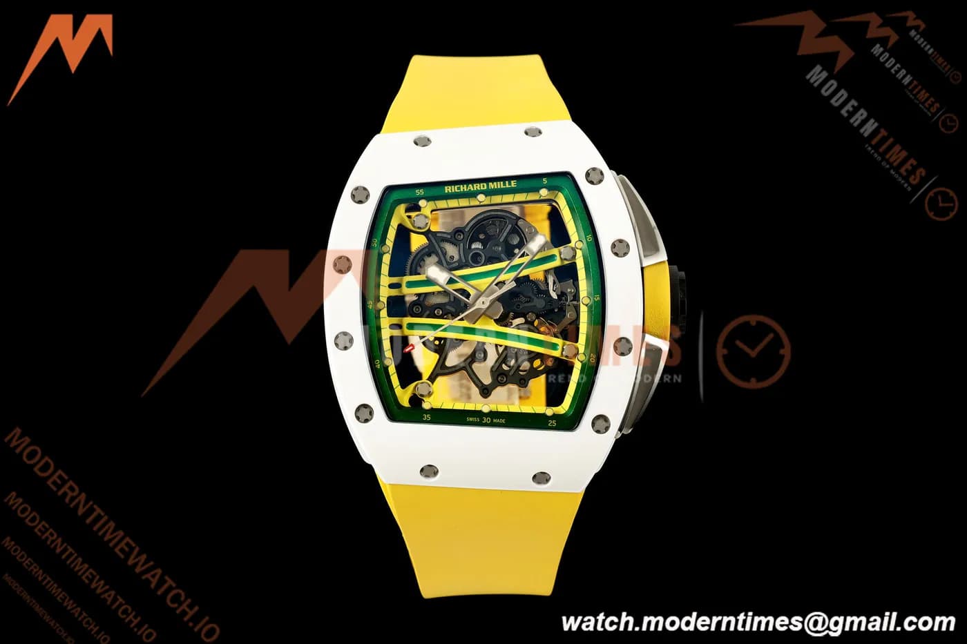 Richard Mille - RM61-01 Yohan Blake White CER/Yelw RU Skeleton Dial A9F RMUL2 Free Sprung