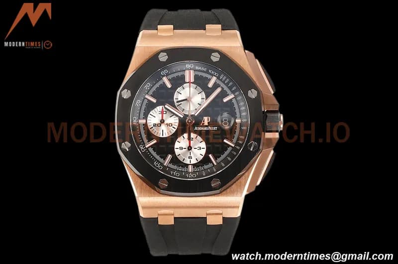 Audemars Piguet - AP ROO Chronograph 44mm RG/CER/RU Blk/Wht JJF A3126 Mod
