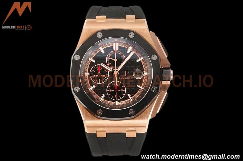 Audemars Piguet - AP ROO Chronograph 44mm RG/CER/RU Black JJF A3126 Mod