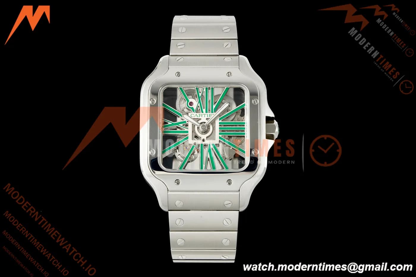 Cartier - Santos De Cartier Skeleton WHSA0028 SS/SS Green Skeleton Dial RF 9611MC