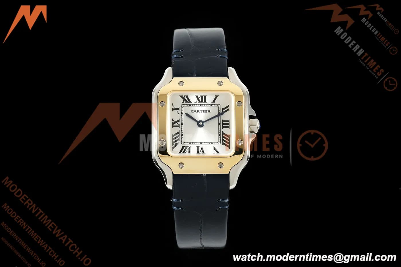 Cartier - Santos De Cartier 27mm YG/SS/Alligator Leather Silver Dial DRF Quartz