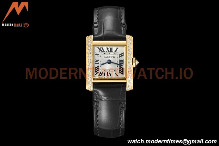 Cartier - Tank Francaise 21mm Small Size YG/LE Blk/Dia/Silv 8848F Swiss Qtz