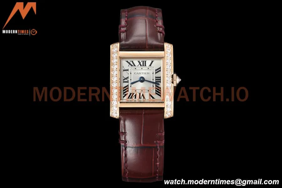 Cartier - Tank Francaise 21mm Small Size RG/LE Brn/Dia/Silv 8848F Swiss Qtz