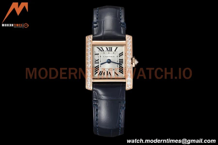 Cartier - Tank Francaise 21mm Small Size RG/LE Blue/Dia/Silv 8848F Swiss Qtz
