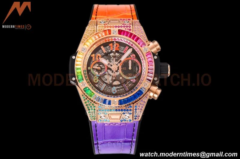 Hublot - Big Bang Unico 45mm Rainbow Diamond RG/RU Blk/Ske BBF A1280