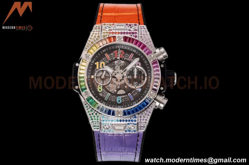 Hublot - Big Bang Unico 45mm Rainbow Diamond SS/RU Blk/Ske BBF A1280