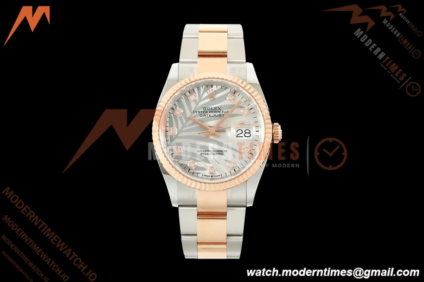 Rolex - Datejust 126231 36mm Oys Flt 904L RG/SS Silver Palm Motif Dial ARF SH3235