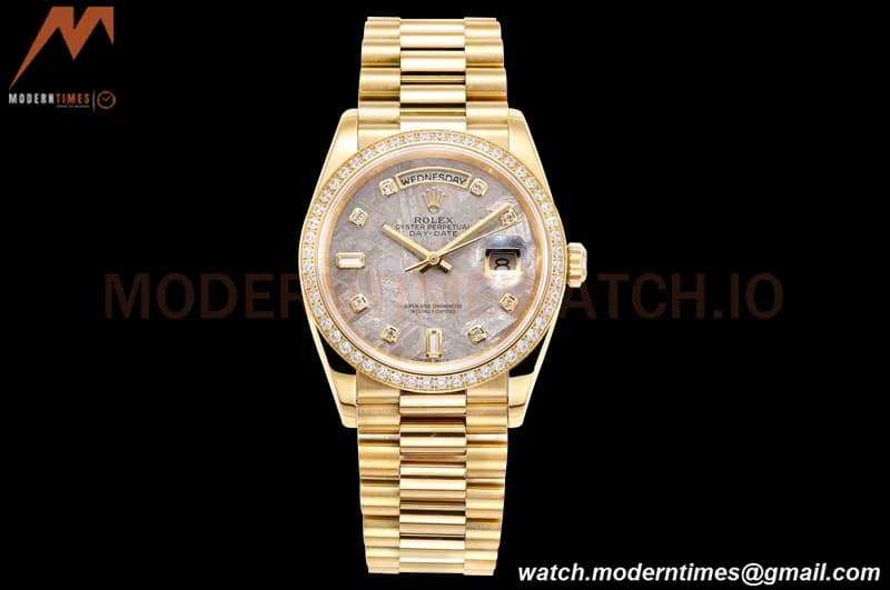 Rolex - DayDate 36mm 118348 Flt Pres YG/YG Dia Meteorite Dial RAF A2836