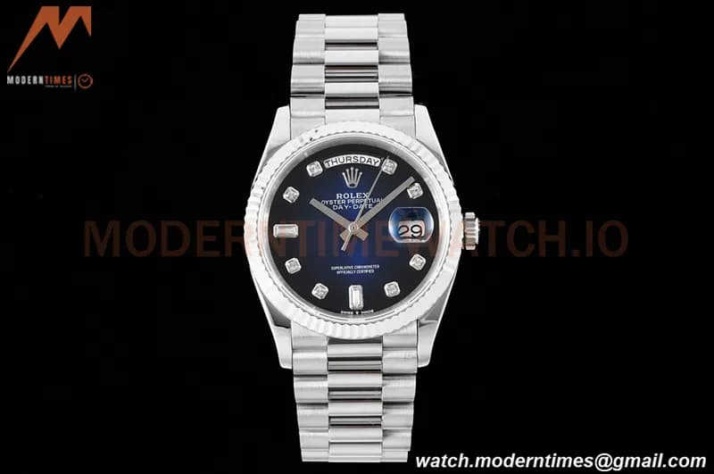 Rolex - DayDate 36mm 128239 Flt Pres SS/SS Blue/Diam RAF A2836