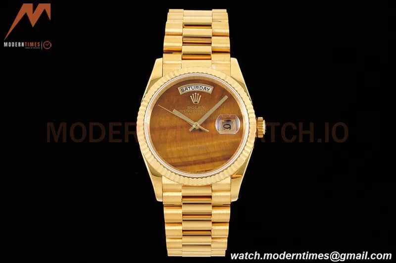 Rolex - DayDate 36mm 18038 Flt Pres YG/YG Tiger Eye Dial RAF A2836