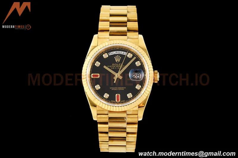 Rolex - DayDate 36mm 118238 Flt Pres YG/YG Black Dial RAF A2836