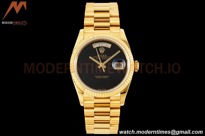 Rolex - DayDate 36mm 18238 Flt Pres YG/YG Onyx Black Dial RAF A2836