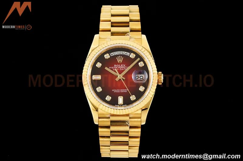 Rolex - DayDate 36mm 18038 Flt Pres YG/YG Diam Red Vignette Dial RAF A2836