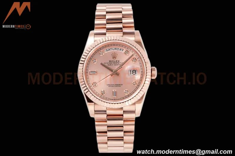 Rolex - DayDate 36mm 128235 Flt Pres RG/RG Champ/Dia TWSF A2836