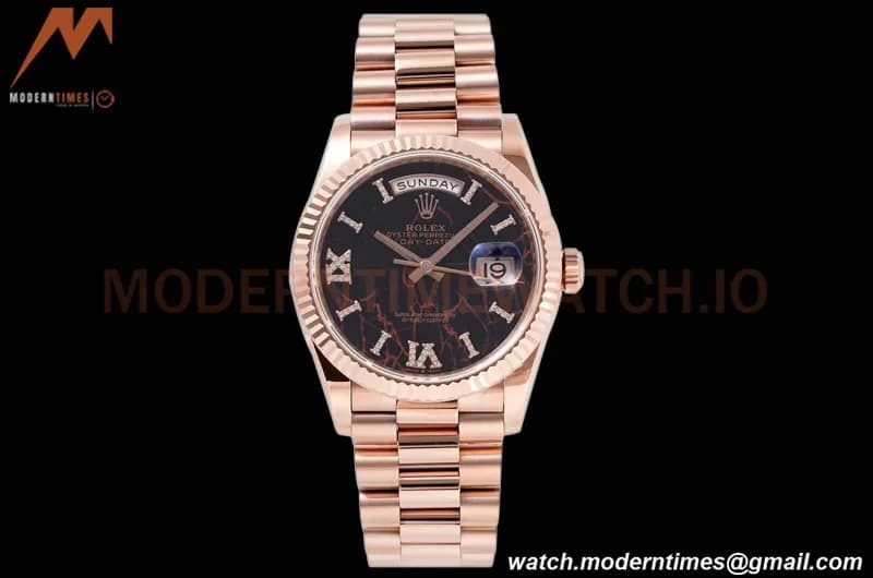 Rolex - DayDate 36mm 128235 Flt Pres RG/RG Eisenkiesel/Rmn TWSF A2836
