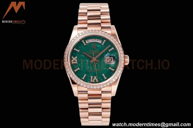 Rolex - DayDate 36mm 128235 Dia Pres RG/RG Green/Rmn TWSF A2836