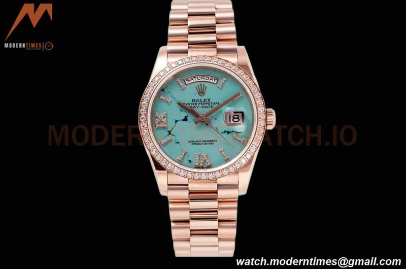 Rolex - DayDate 36mm 128345 Dia Pres RG/RG Turq/Rmn TWSF A2836