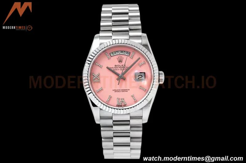 Rolex - DayDate 36mm 128236 Flt Pres SS/SS Pink/Rmn TWSF A2836
