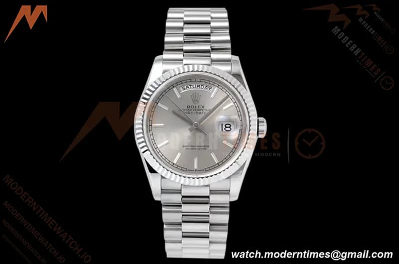 Rolex - DayDate 36mm 128239 Flt Pres SS/SS Grey/Stk TWSF A2836