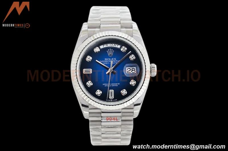Rolex - DayDate 36mm 128239 Flt Pres SS/SS Blue/Diam EWF A2836