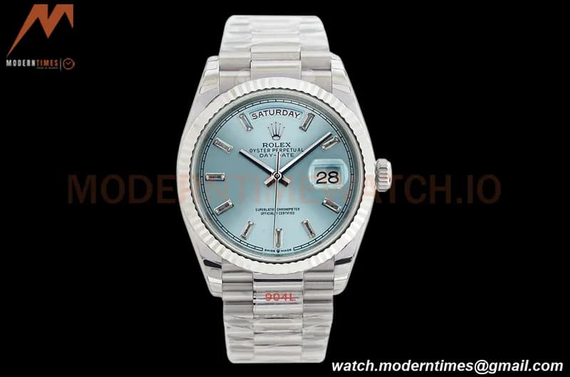Rolex - DayDate 36mm 128236 Flt Pres SS/SS Ice Blue/Dia EWF A2836