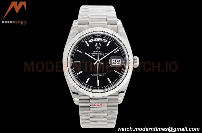 Rolex - DayDate 36mm 128239 Flt Pres SS/SS Black/Stk EWF A2836
