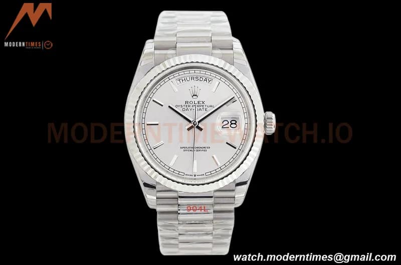 Rolex - DayDate 36mm 128239 Flt Pres SS/SS Silver/Stk EWF A2836