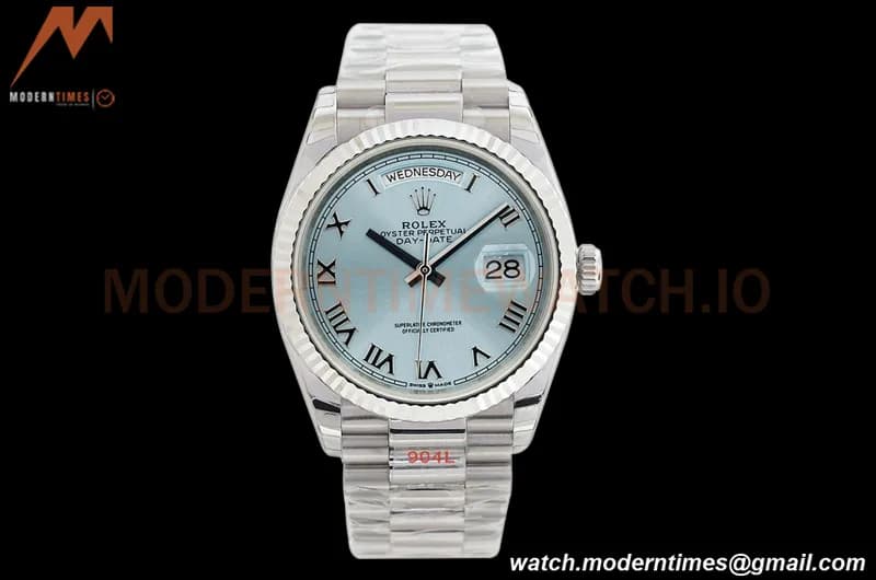 Rolex - DayDate 36mm 128236 Flt Pres SS/SS Ice Blue/Rmn EWF A2836
