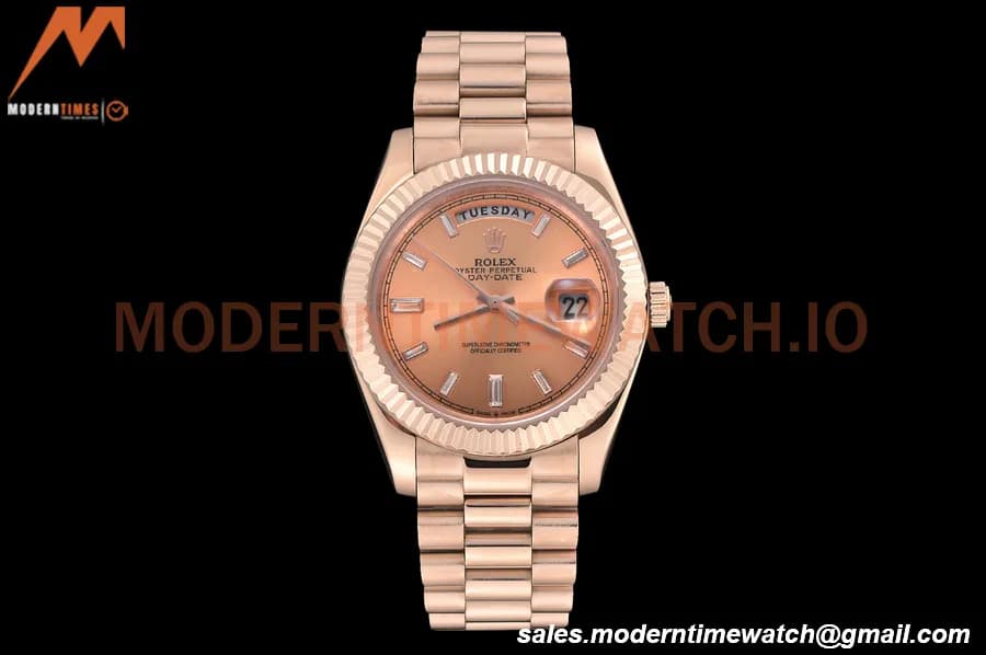 Rolex - DayDate 40mm Flt/Pres RG/RG Champagne Diamond GDF MY8215