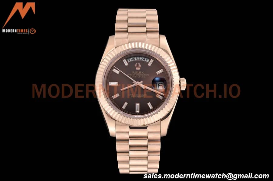 Rolex - DayDate 40mm Flt/Pres RG/RG Brown Diamond GDF MY8215