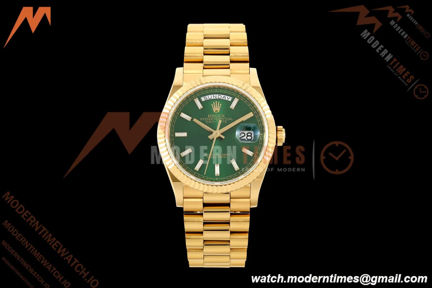 Rolex - DayDate 128238 Gain Weight 36mm Flt Pres YG/YG Grn/Dia KF A2836