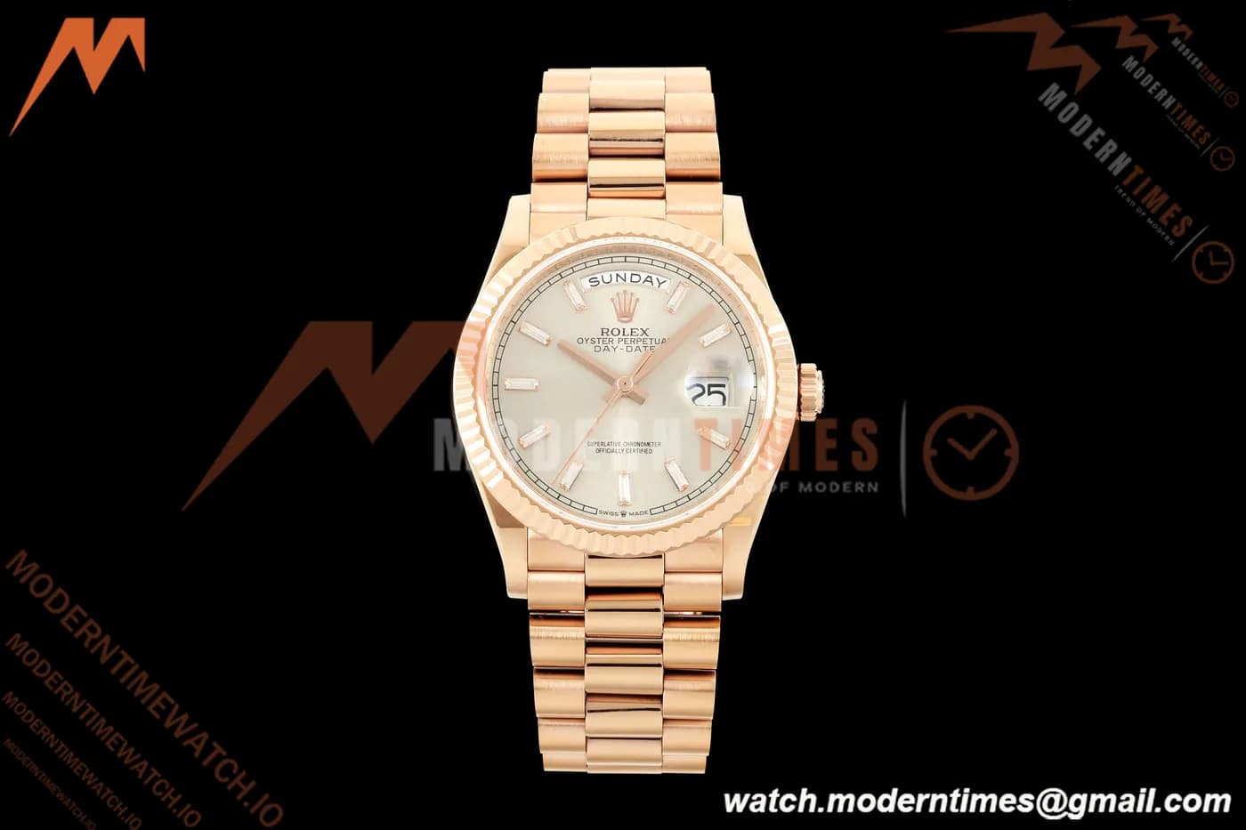 Rolex - DayDate 128235 Gain Weight 36mm Flt Pres RG/RG Silv/Dia KF A2836