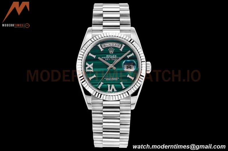 Rolex - DayDate 36mm 128238 Flt Pres SS/SS Malachite Green RAF A2836