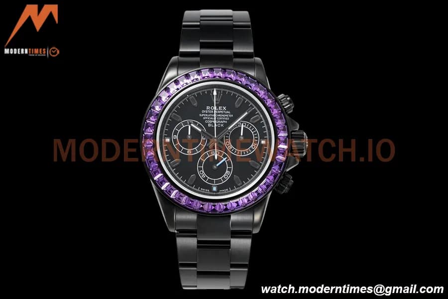 Rolex - Blaken Daytona Purple Rainbow 40mm Diamond DLC/DLC Black/Stk TWF A4130