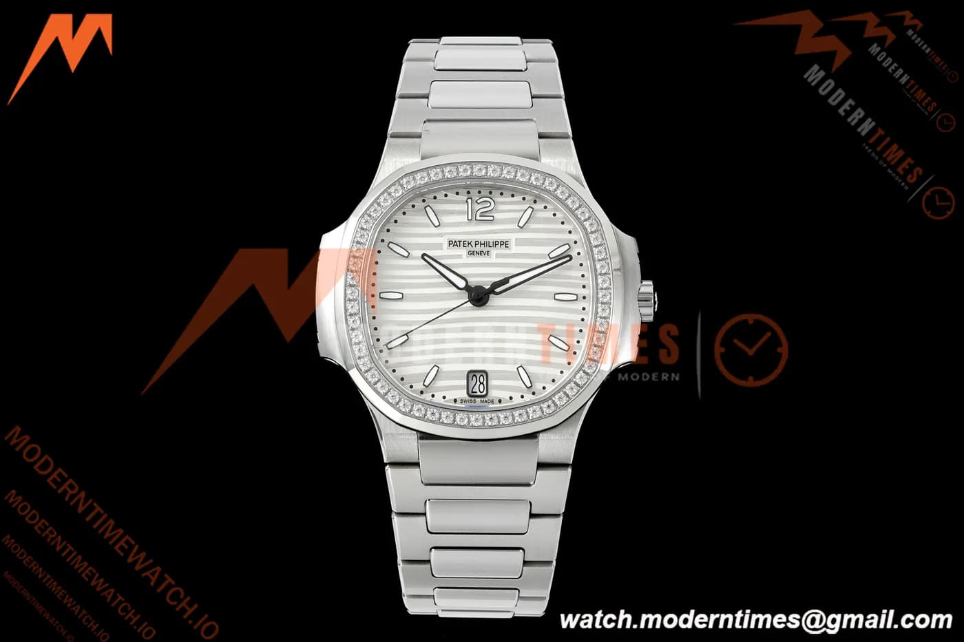 Patek Philippe - Nautilus Ladies 7118 35mm SS/SS Wht/Stk Diamonod 3KF DD324