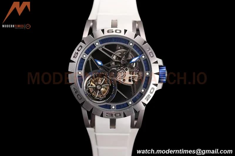 Roger Dubuis - Excalibur Spider 45mm TI/RU White/Blue Skeleton Flying Tourbillon JBF