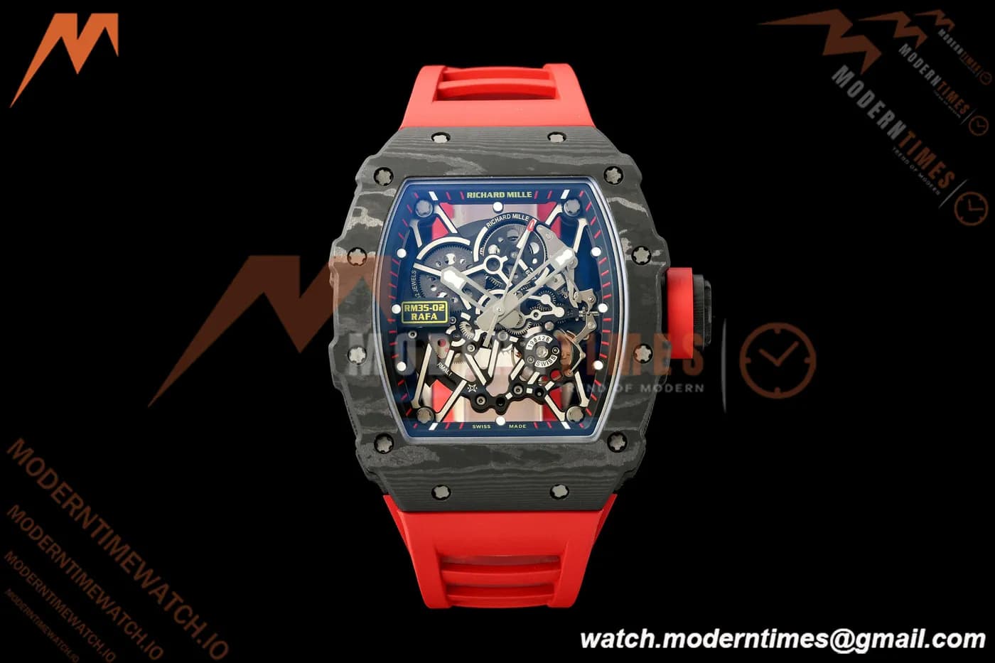 Richard Mille - RM35-02 Custom Made Black NTPT FC/RU Red/Blk Skeleton VPF RMAL1 Free Sprung