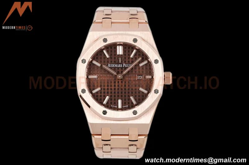 Audemars Piguet - Royal Oak Ladies 67650OR 33mm RG/RG Brn/Stk ZF Swiss Qtz